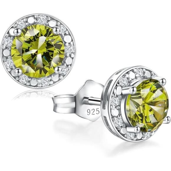 Peridot Earrings Round Cut Women | 925 Sterling Silver | August Birthstone - Picture 7 of 7